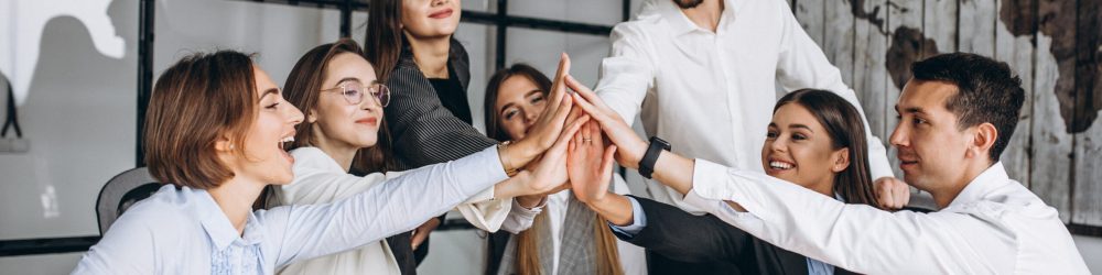 Group of people working out business plan in an office
